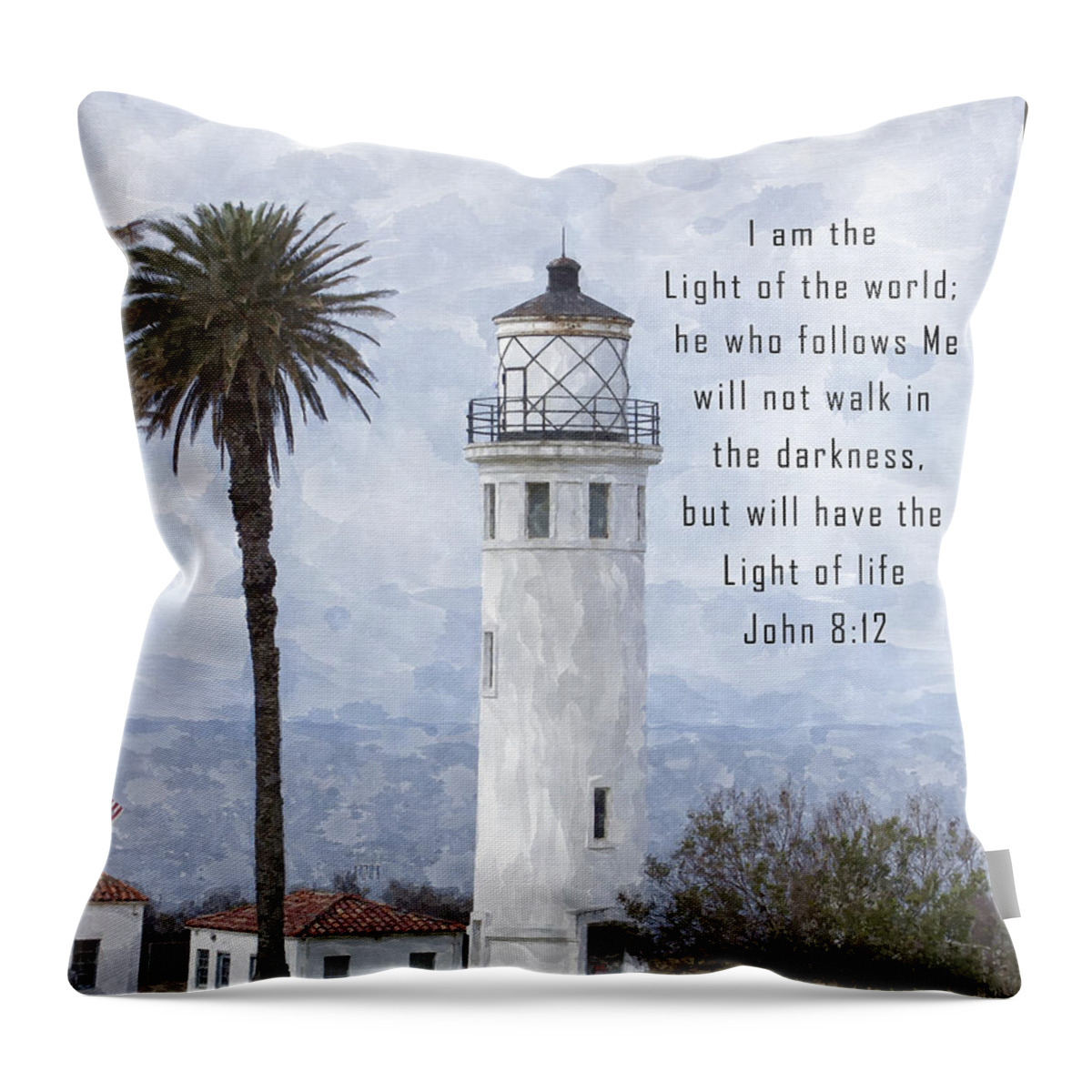 Bible Verse Throw Pillow featuring the digital art I am the Light of the World by Anthony Murphy
