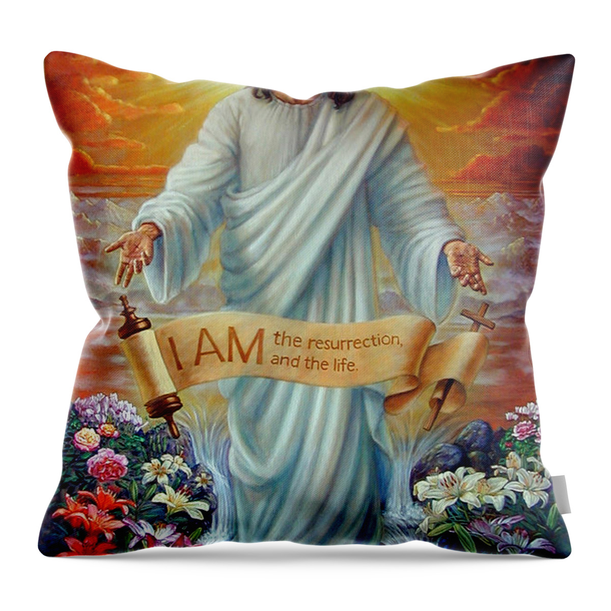 Jesus Christ Throw Pillow featuring the painting I AM the Resurrection by John Lautermilch