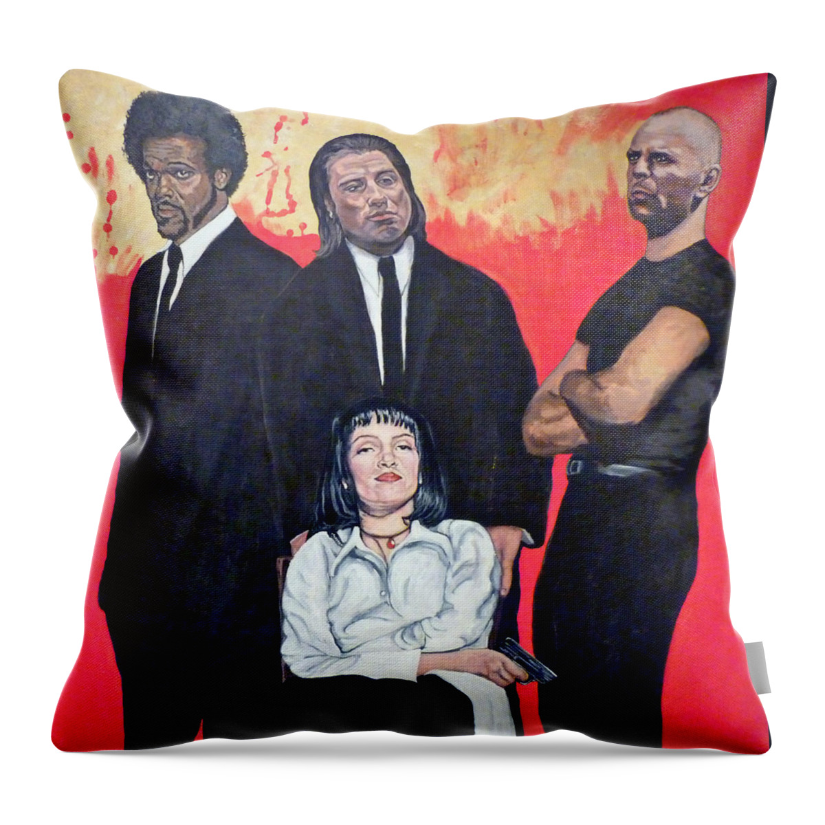 Pulp Fiction Throw Pillow featuring the painting I Don't Smile for Pictures by Tom Roderick