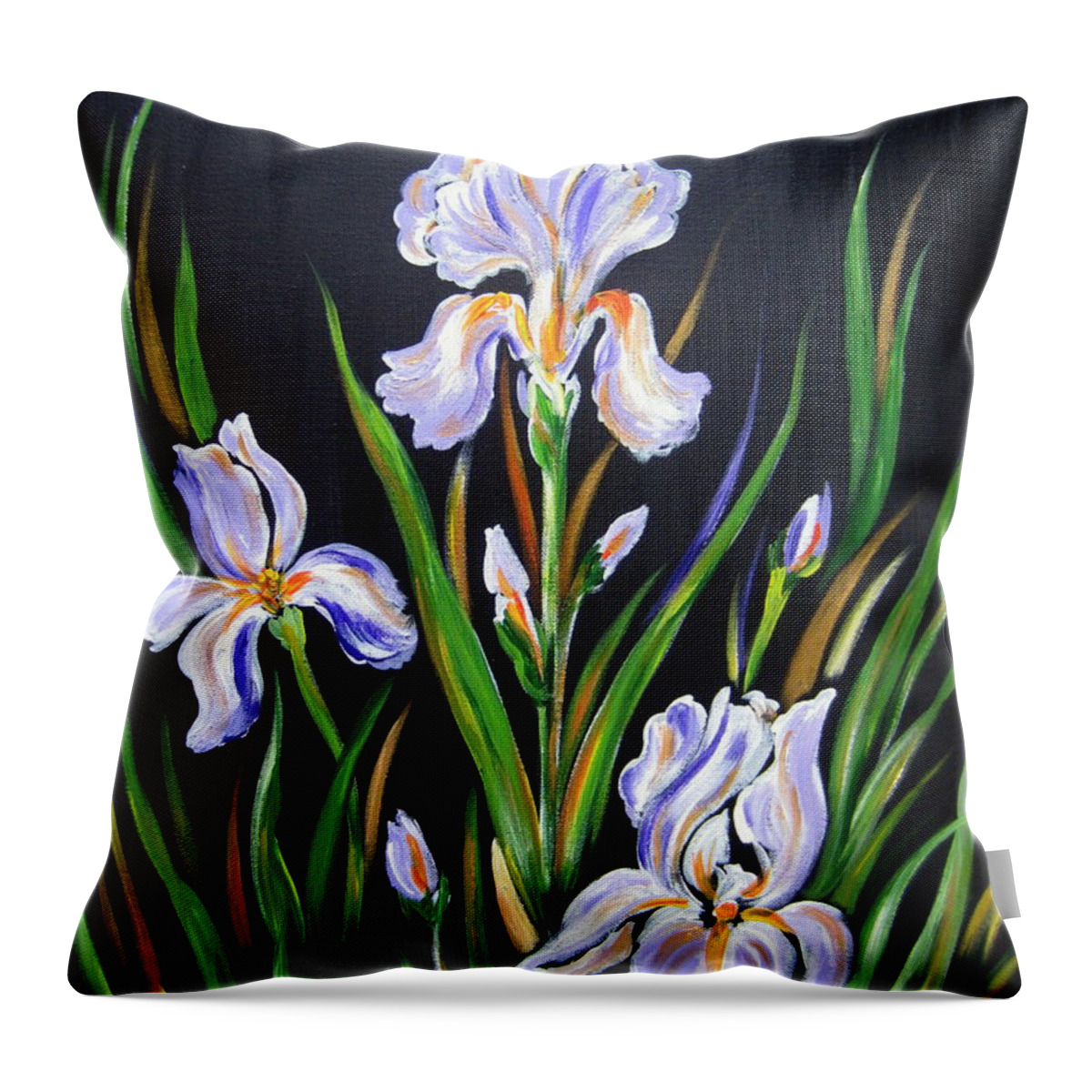 Floral Throw Pillow featuring the painting I love Irises by Roberto Gagliardi