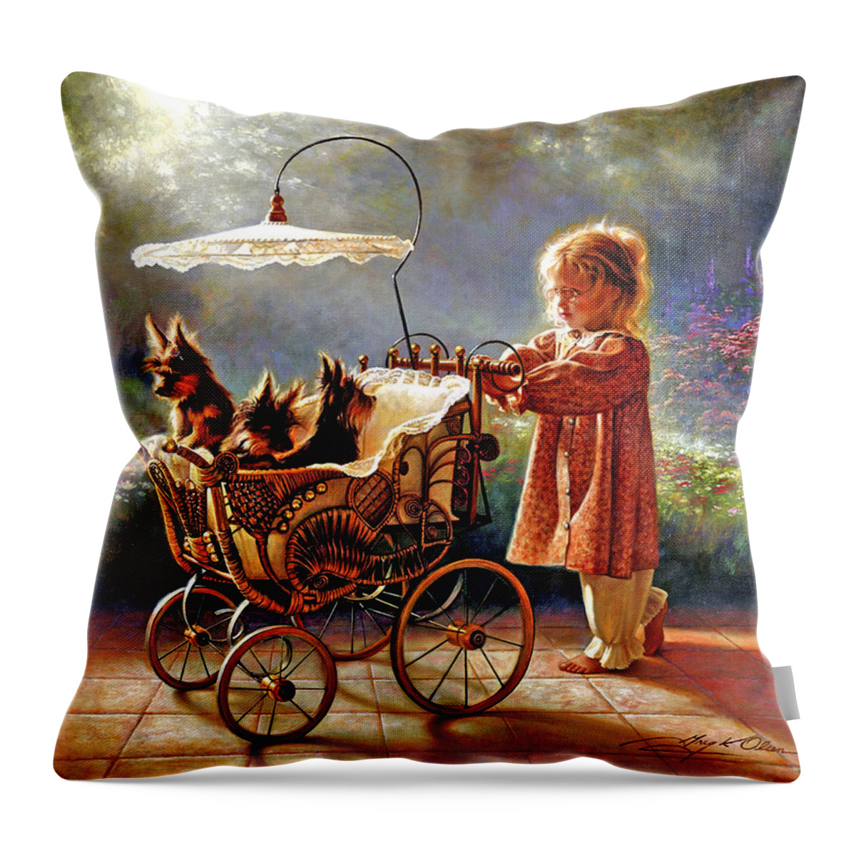 Yorkie Throw Pillow featuring the painting I Love New Yorkies by Greg Olsen