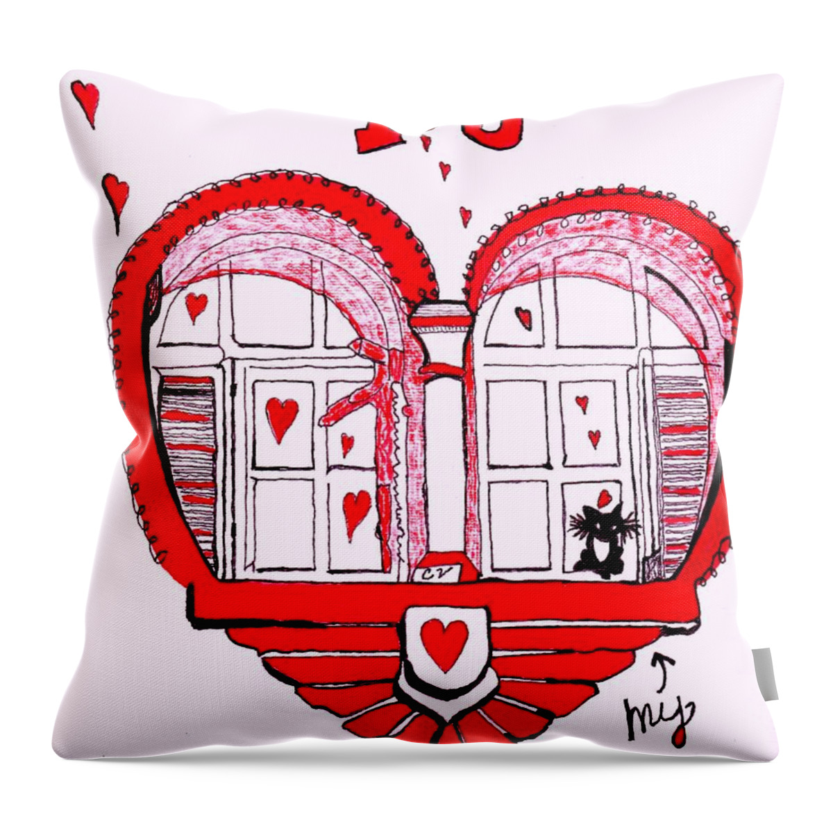 Valantine Card Throw Pillow featuring the painting I Love You by Connie Valasco