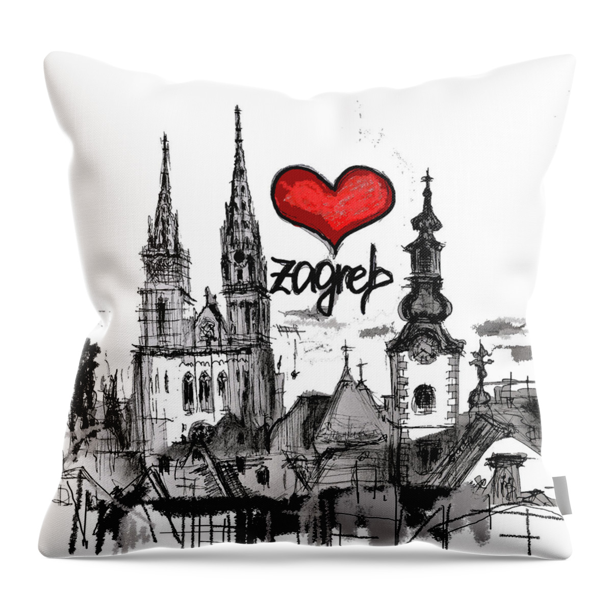 Cities Throw Pillow featuring the digital art I love Zagreb by Sladjana Lazarevic