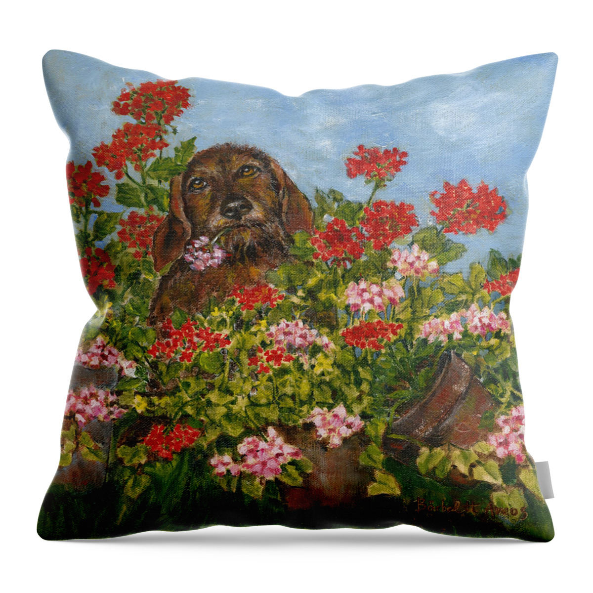 Dog Throw Pillow featuring the painting I picked it just for you by Barbel Amos
