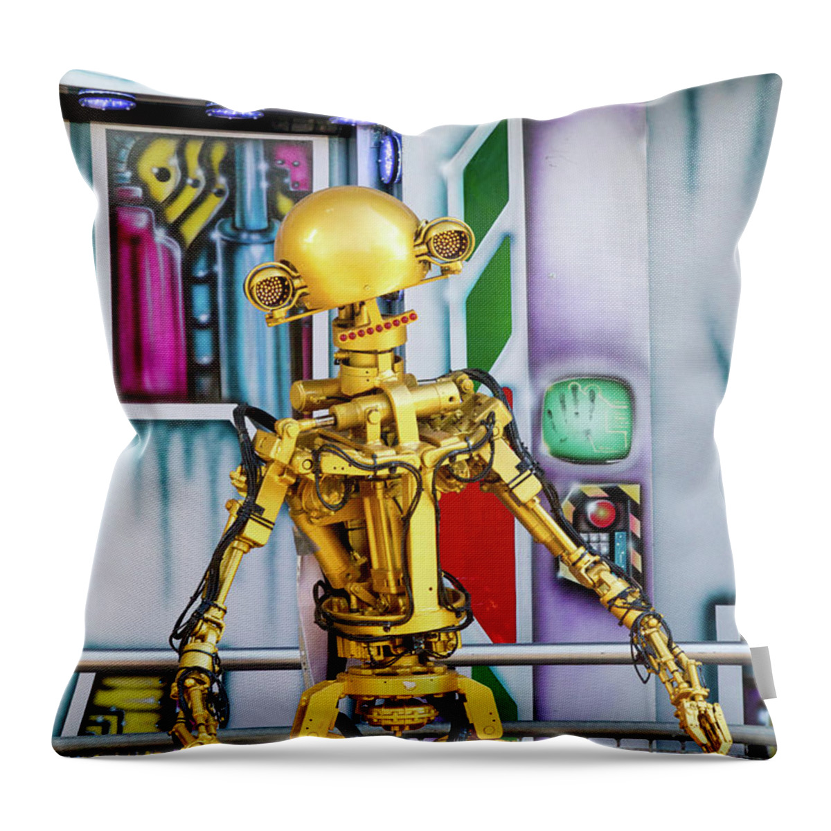 Gold Throw Pillow featuring the photograph I Robot by Bernard Barcos