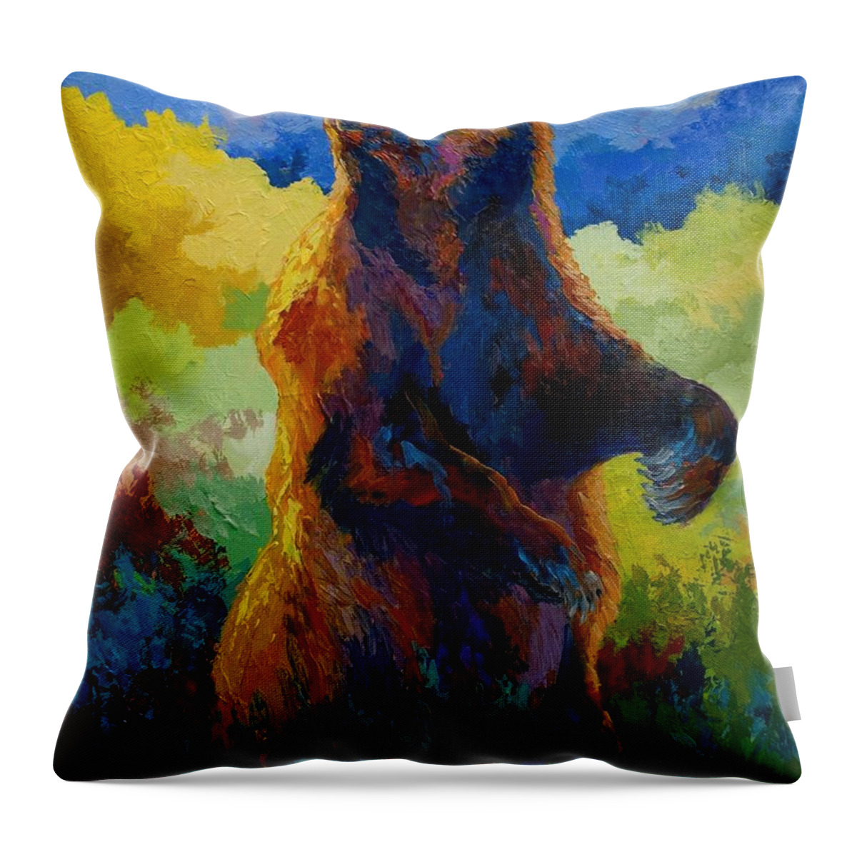 Bear Throw Pillow featuring the painting I Spy - Grizzly Bear by Marion Rose