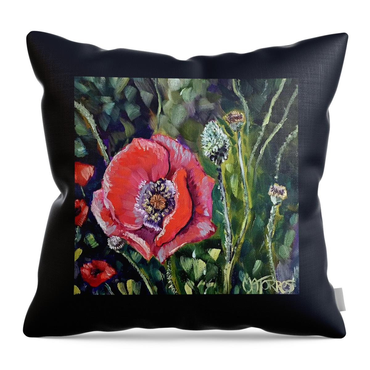 Poppy Throw Pillow featuring the painting I Stand Alone Poppy by Melissa Torres
