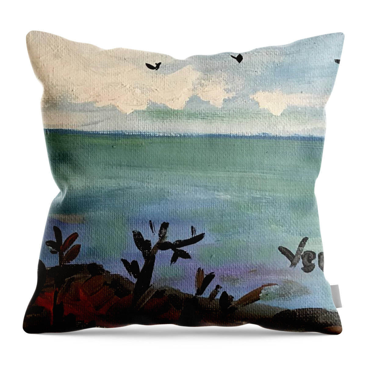 Ocean Throw Pillow featuring the painting I Stood There And Watched It All by Clare Ventura