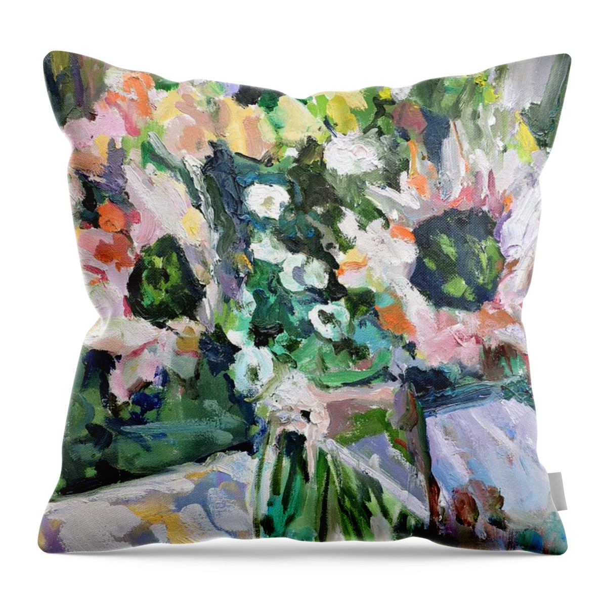 Green Throw Pillow featuring the painting I Wanna Make You Happy Oil Painting by Donna Tuten