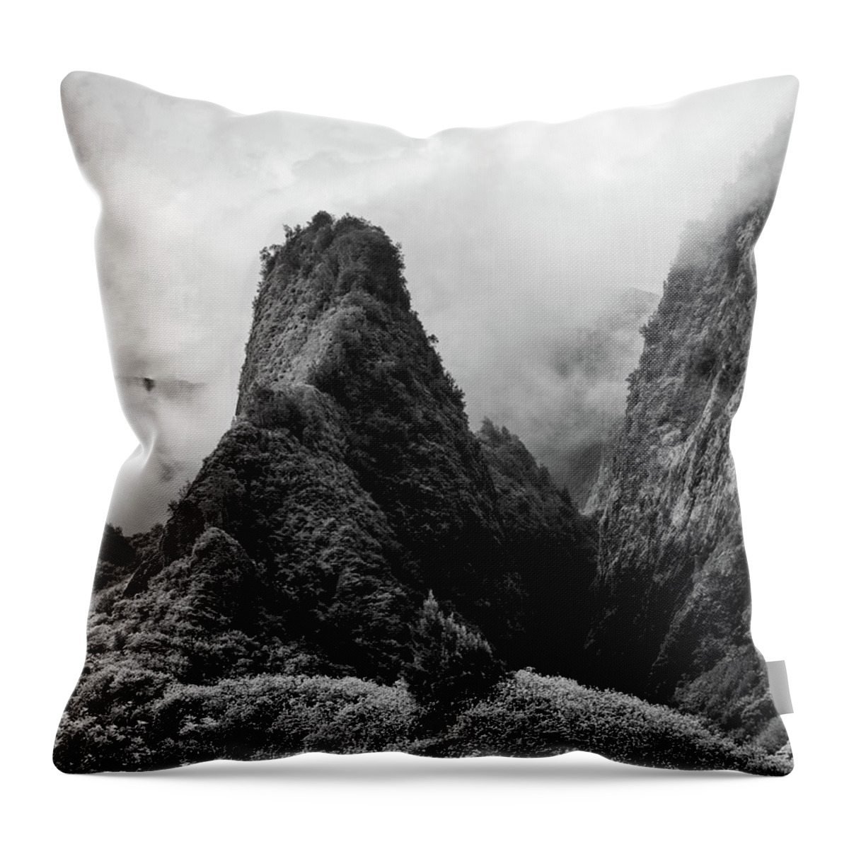 Iao Valley Throw Pillow featuring the photograph Iao Valley Black and White by Christopher Johnson