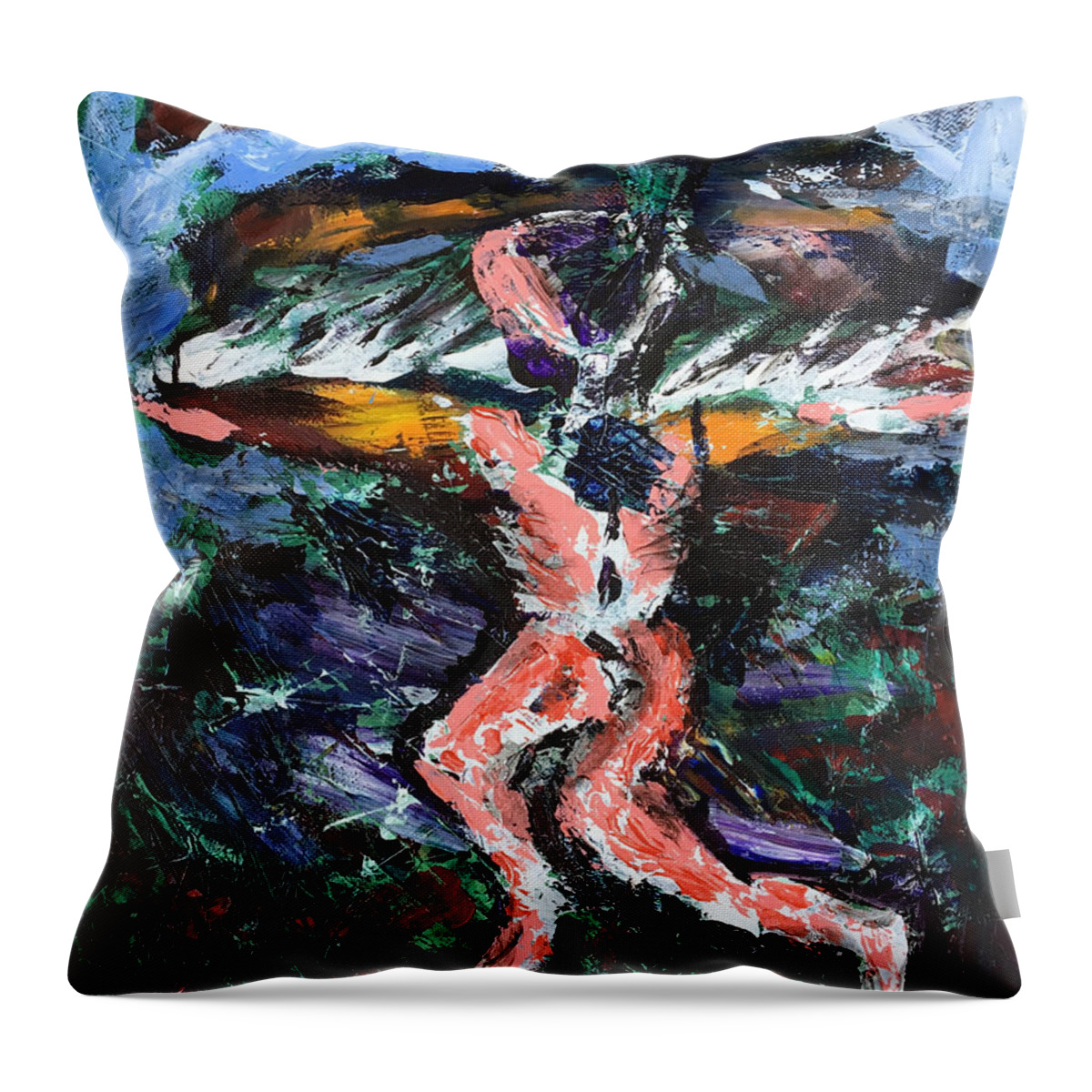 Icarus Throw Pillow featuring the painting Icarus by Uwe Hoche