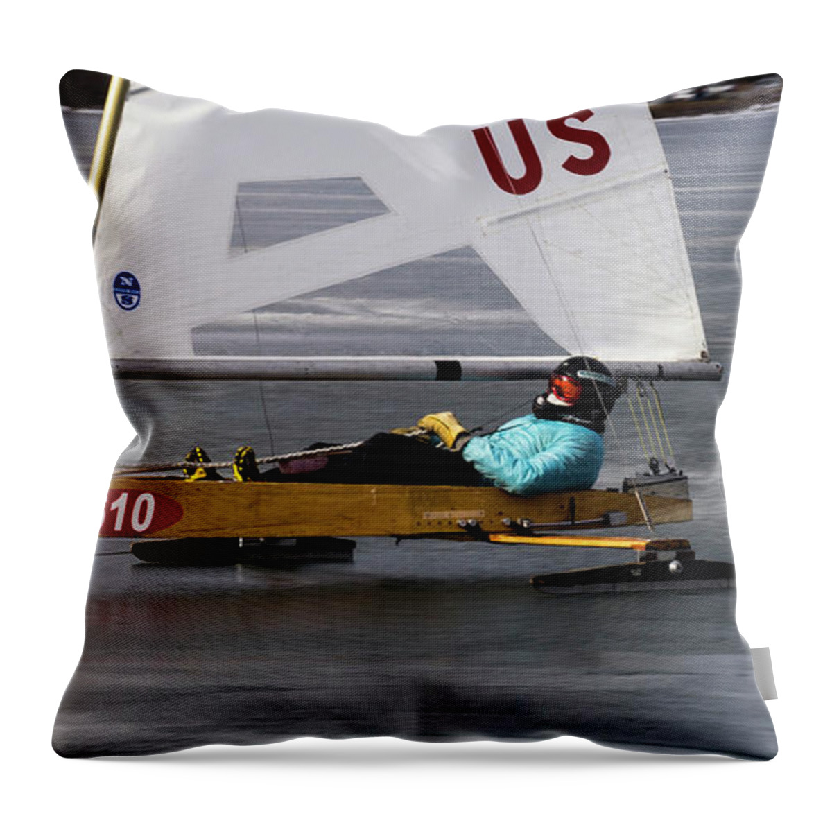 Ice Boat Throw Pillow featuring the photograph Ice Boat - Madison - Wisconsin by Steven Ralser
