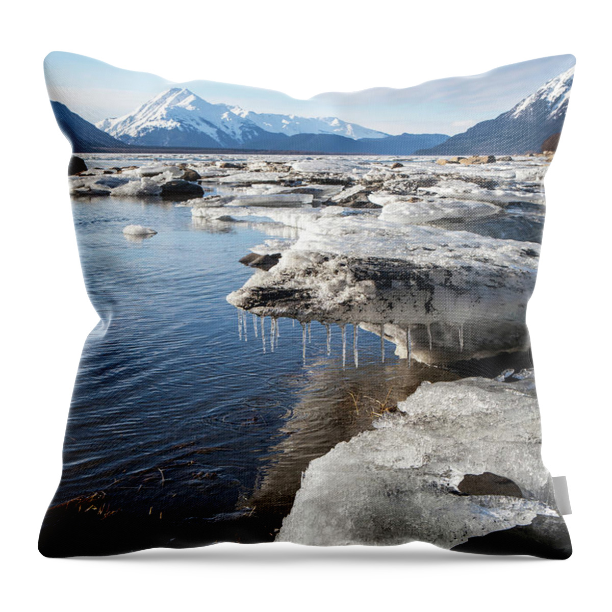 Chilkat Estuary Throw Pillow featuring the photograph Ice chunks in the Chilkat Estuary by Michele Cornelius