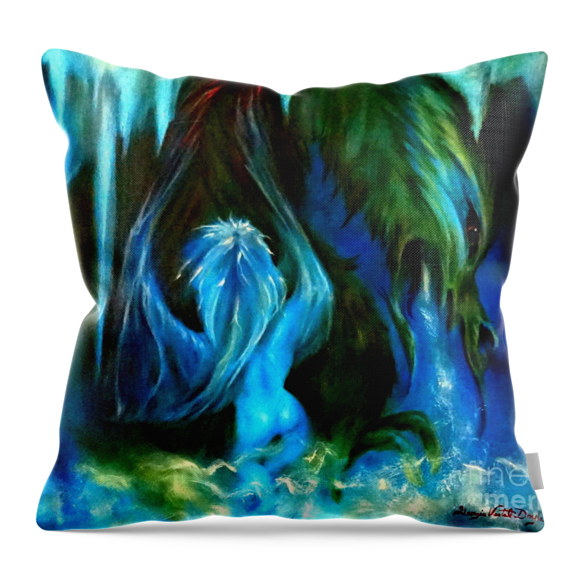 Dragon Throw Pillow featuring the painting Dance of The Winged Being by Georgia Doyle