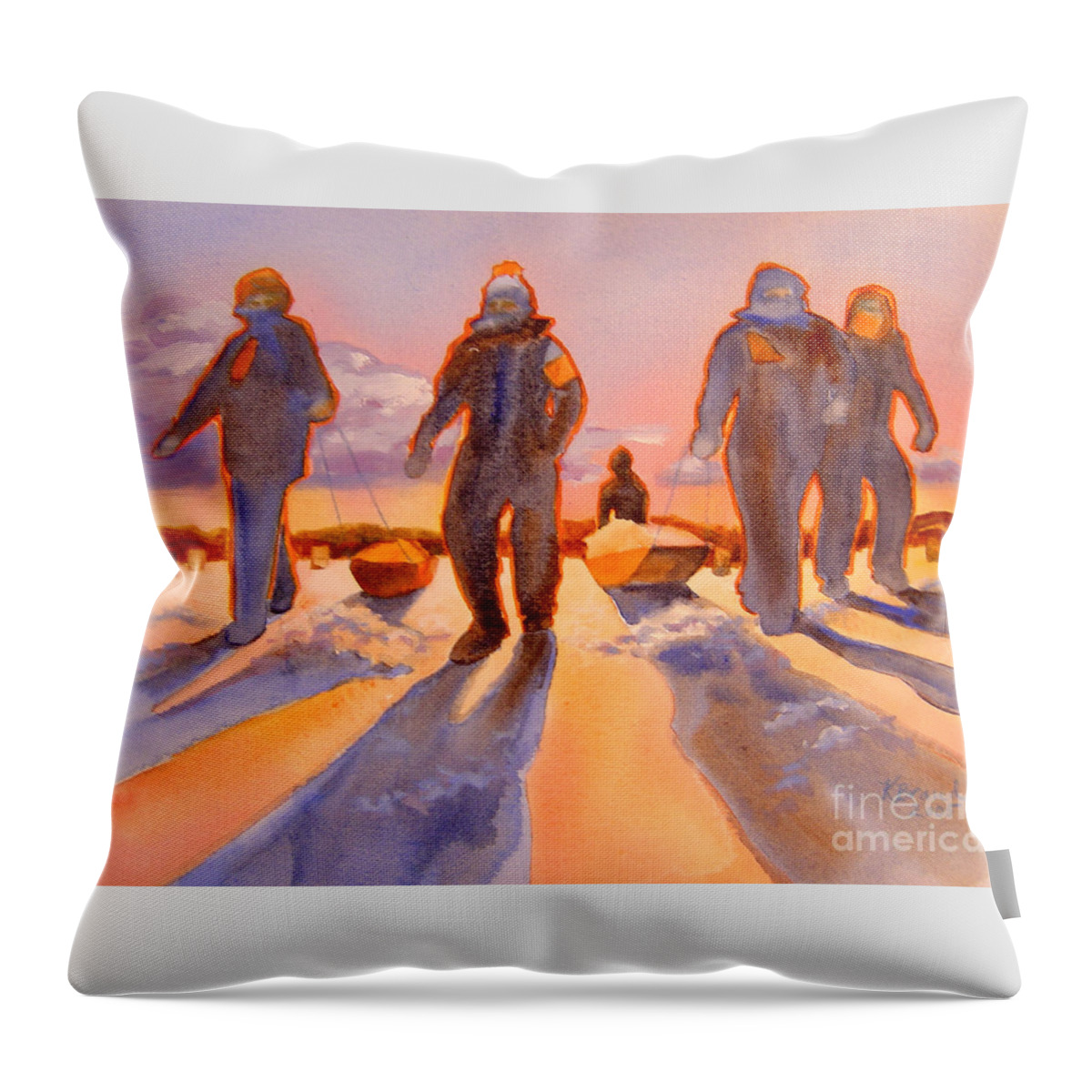 Paintings Throw Pillow featuring the painting Ice Men Come Home by Kathy Braud