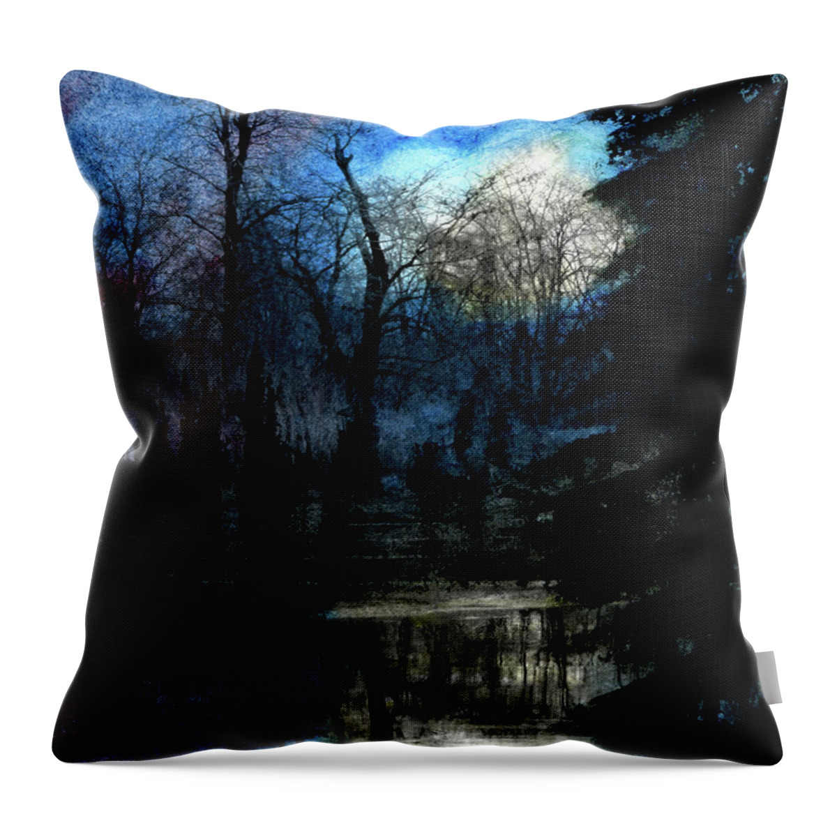 Ice Throw Pillow featuring the mixed media Ice Pond Moonrise by R Kyllo