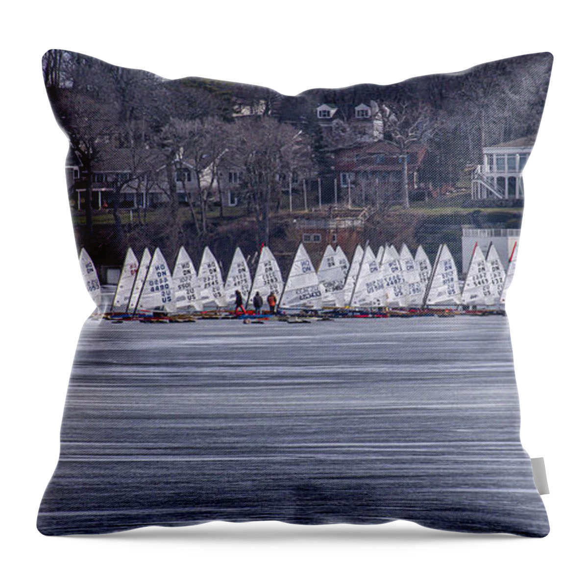 Ice Boats Throw Pillow featuring the photograph Ice sailing - Madison - Wisconsin by Steven Ralser