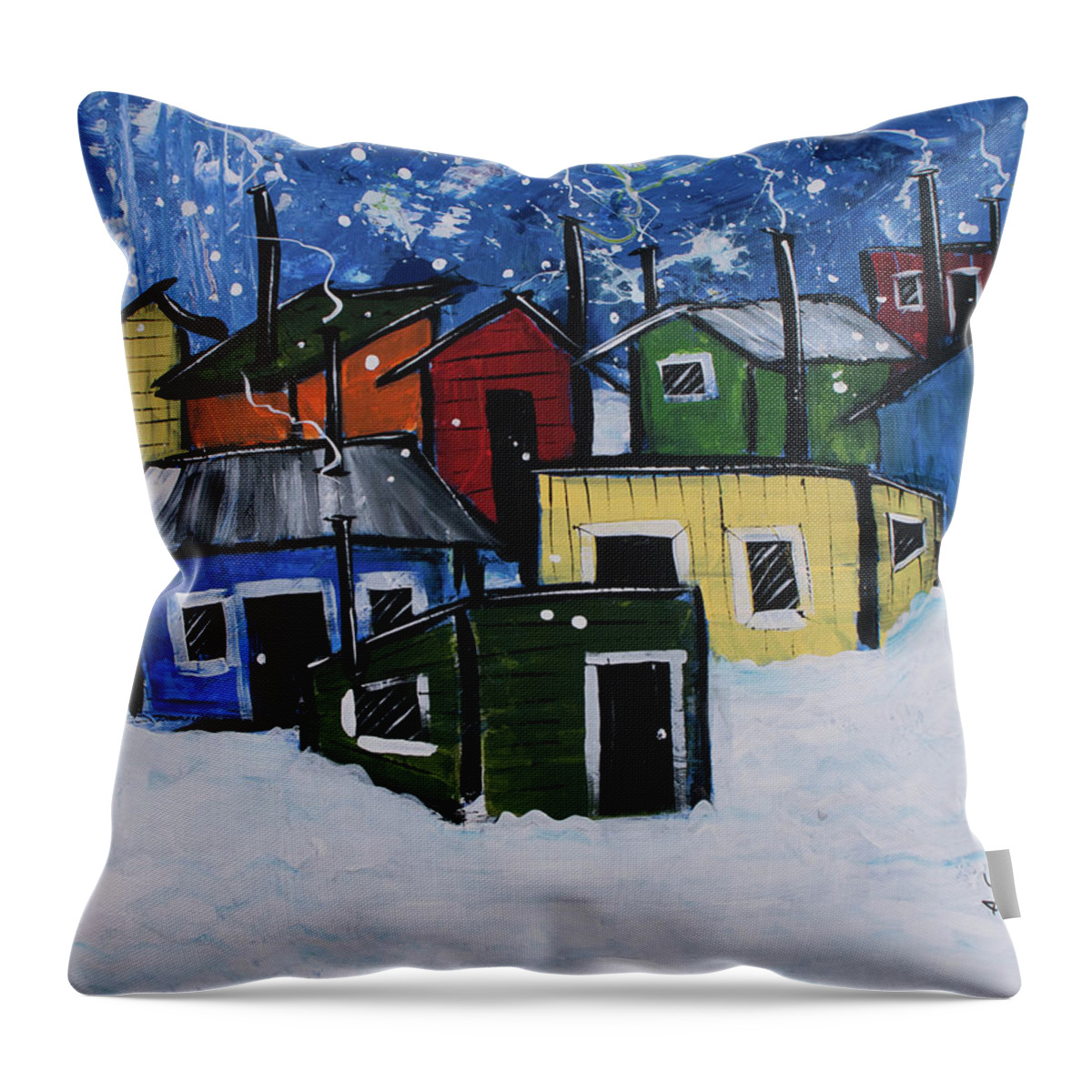 Ice Shanty Throw Pillow featuring the painting Ice Shantys by Terri Einer