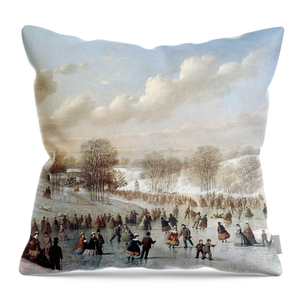 1865 Throw Pillow featuring the painting Ice Skating, 1865 by Granger