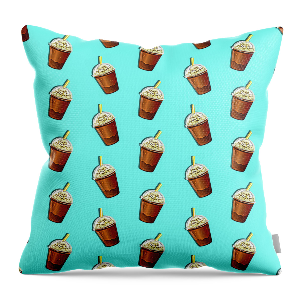 Coffee Throw Pillow featuring the painting Iced Coffee To Go Pattern by Little Bunny Sunshine