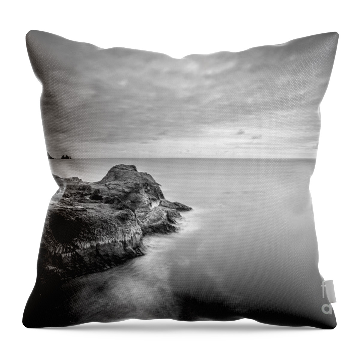 Vik Throw Pillow featuring the photograph Iceland Seascape At Vik BW by Michael Ver Sprill