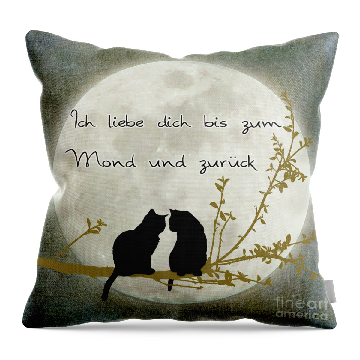 Mond Throw Pillow featuring the digital art Ich liebe dich bis zum Mond und zuruck by Linda Lees