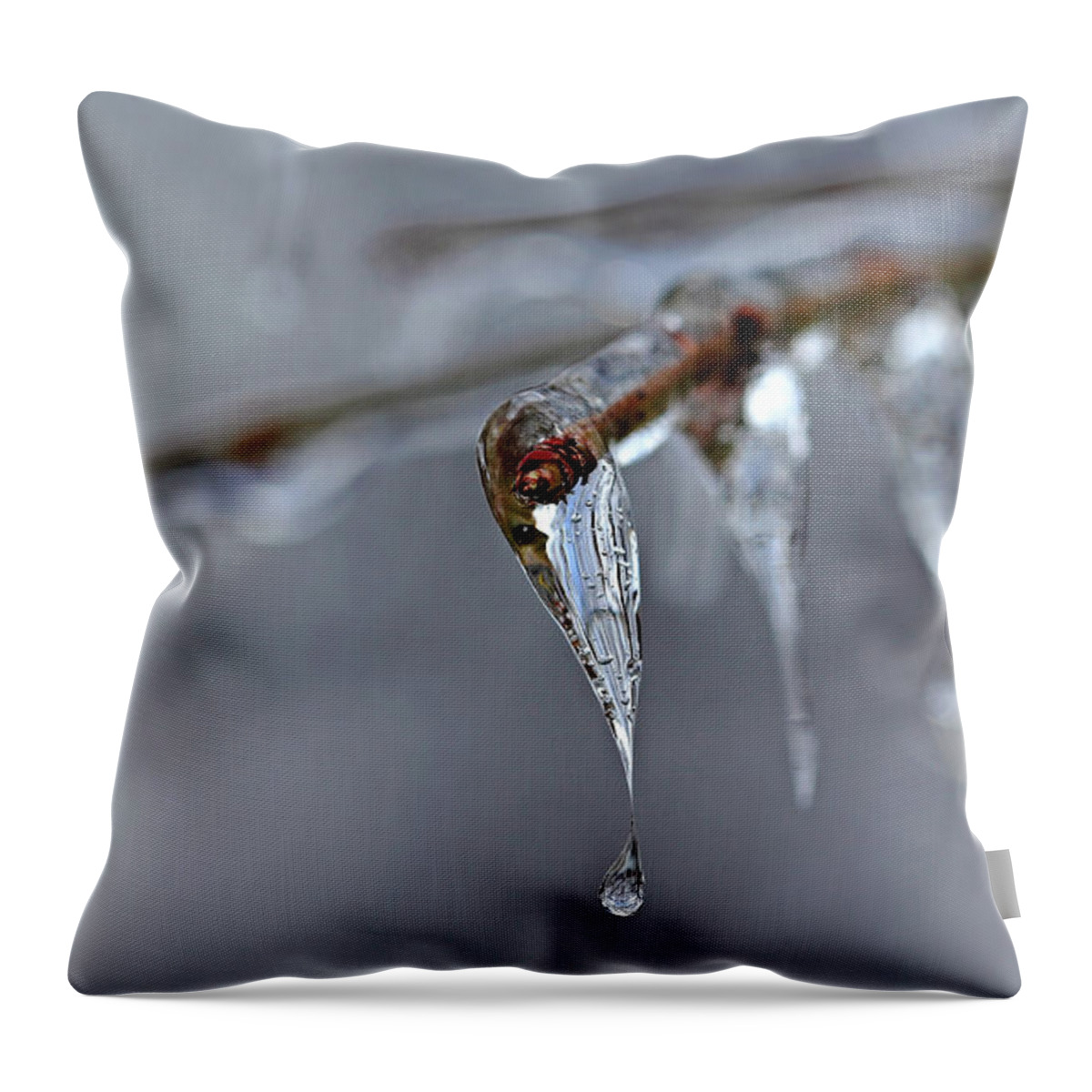 Icicle Throw Pillow featuring the photograph Icicle Teardrop by Debbie Oppermann