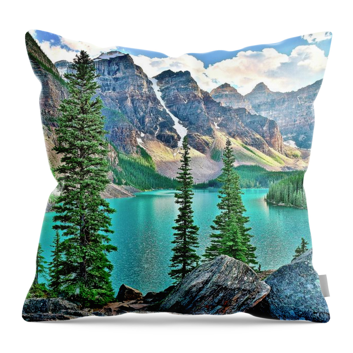 Moraine Throw Pillow featuring the photograph Iconic Banff National Park Attraction by Frozen in Time Fine Art Photography