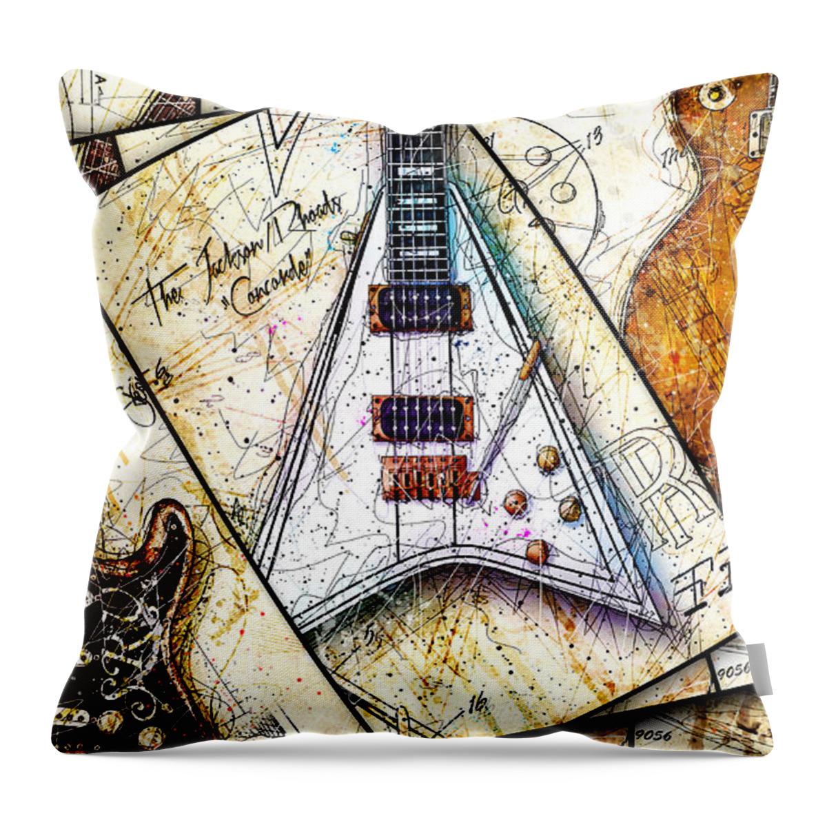 Guitar Throw Pillow featuring the digital art Iconic Guitars Panel 1 by Gary Bodnar
