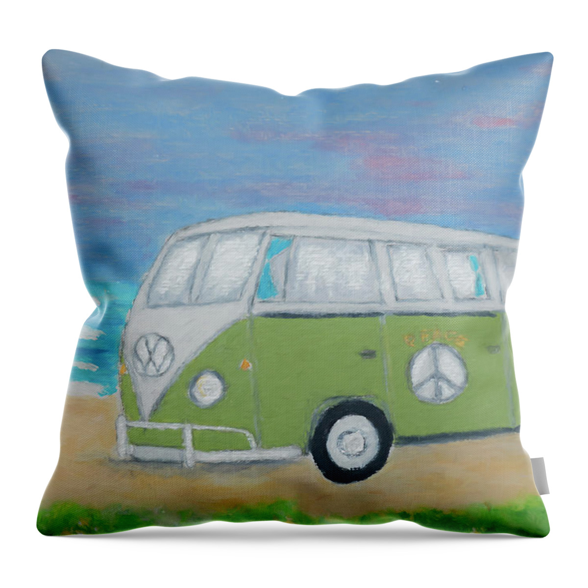 Volkswagen Throw Pillow featuring the painting Iconic VW Camper by Laura Richards
