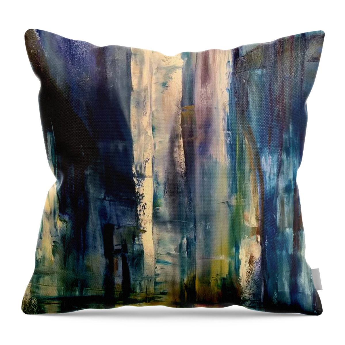 Abstract Throw Pillow featuring the painting Icy Cavern Abstract by Nicolas Bouteneff
