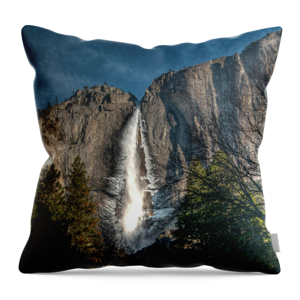 2017conniecooper-edwards Throw Pillow featuring the photograph Icy Upper Yosemite Falls by Connie Cooper-Edwards