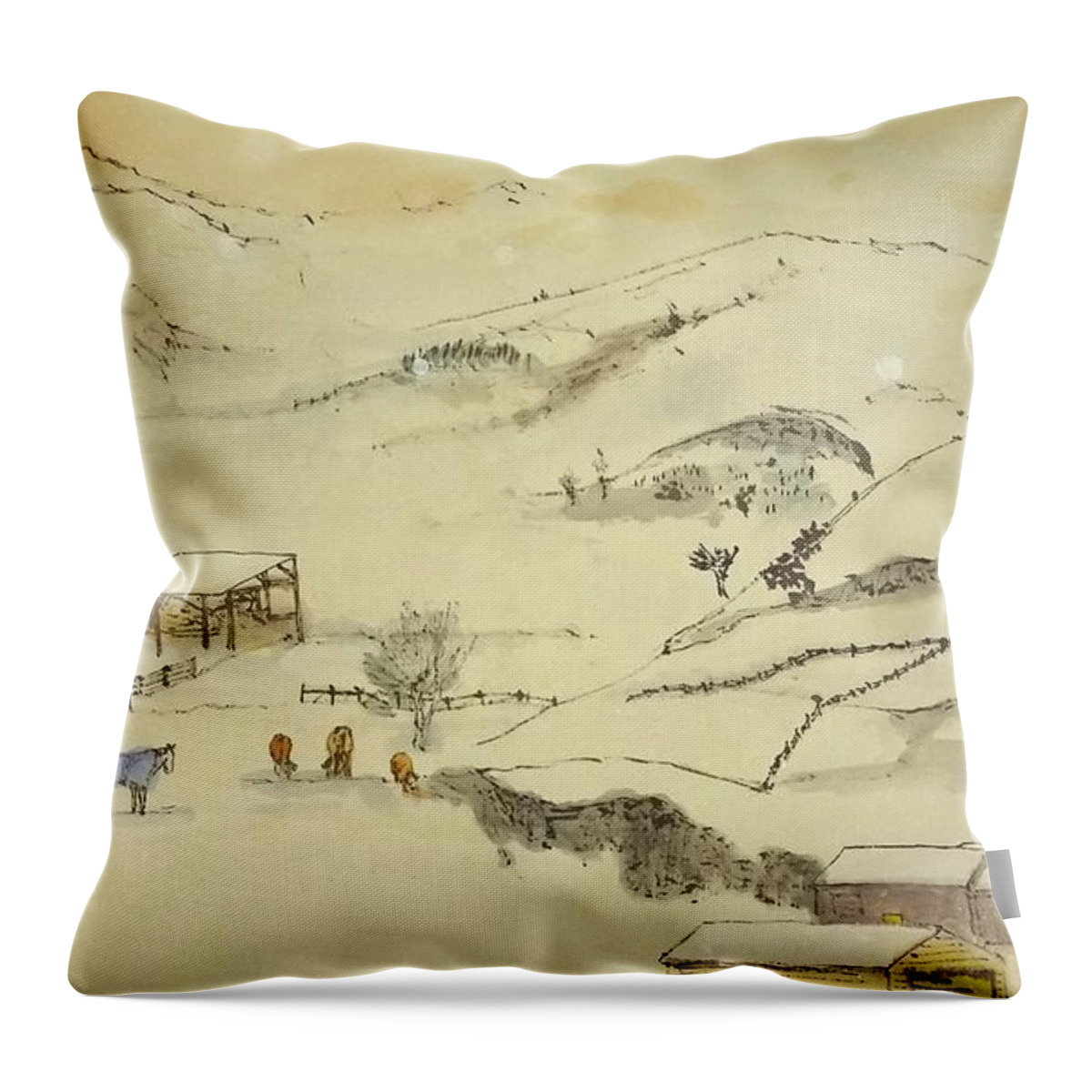 Idaho. Landscape. Winter. Snow Throw Pillow featuring the painting Idaho rolled out scroll by Debbi Saccomanno Chan