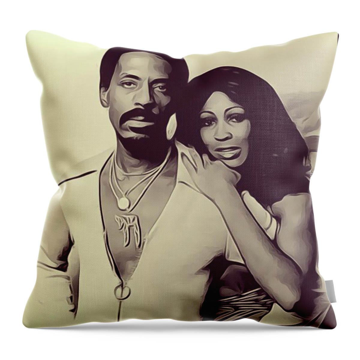 Ike Throw Pillow featuring the digital art Ike and Tina Turner by Esoterica Art Agency