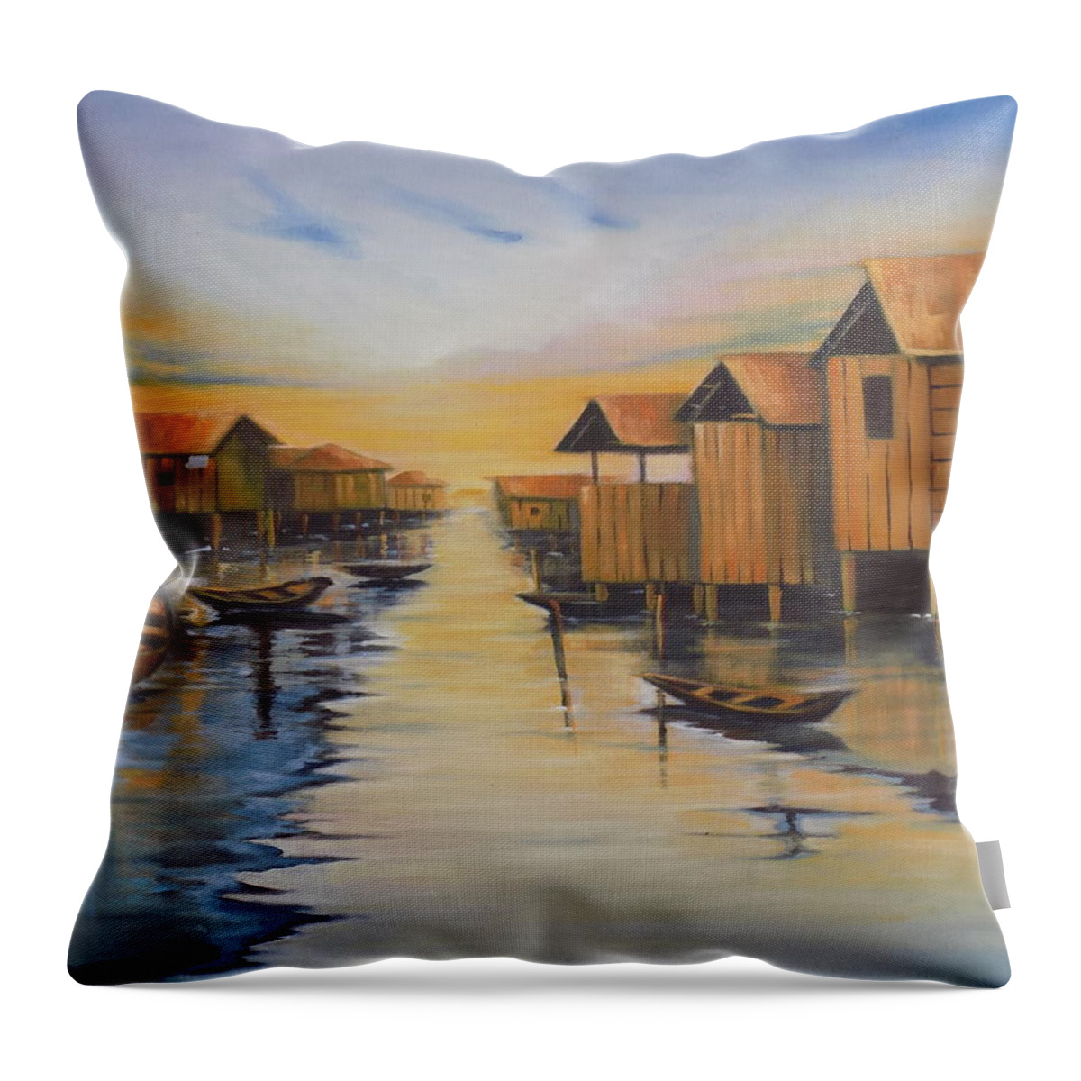 Today Throw Pillow featuring the painting Ilaje Waterfront by Olaoluwa Smith