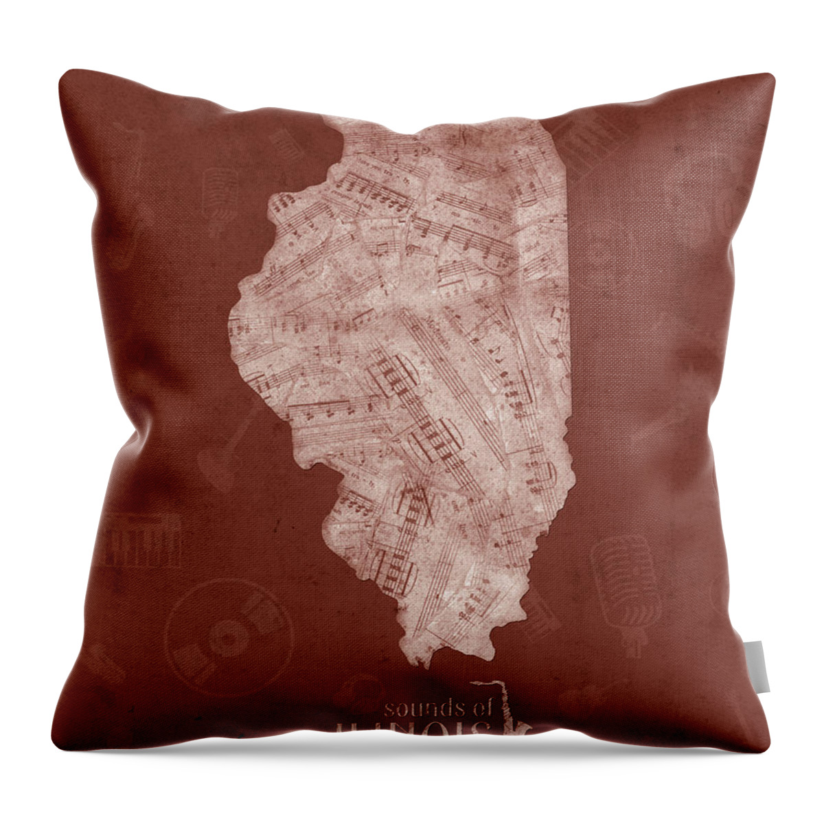 Illinois Throw Pillow featuring the digital art Illinois Map Music Notes 5 by Bekim M