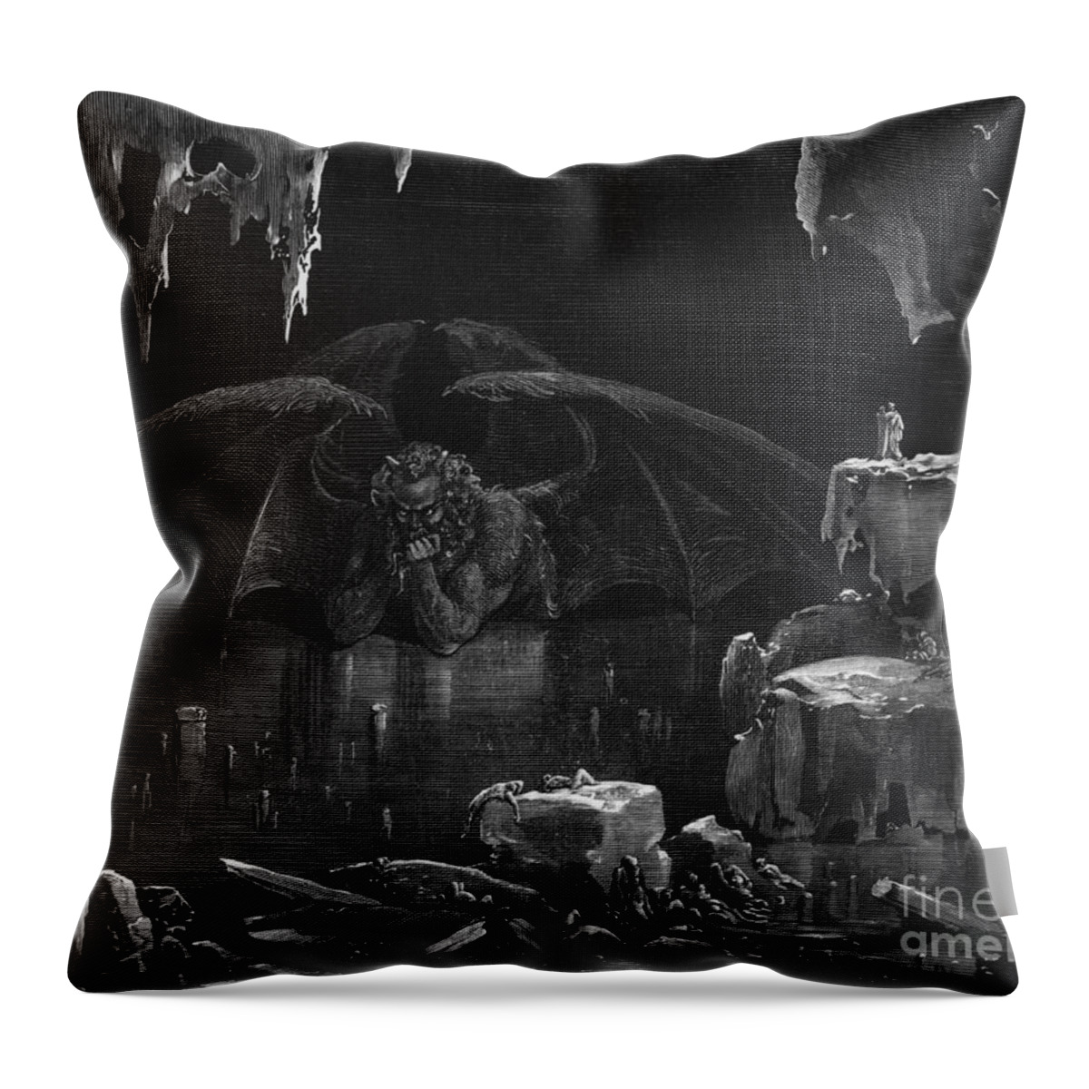 Dore Throw Pillow featuring the drawing Illustration from The Divine Comedy by Gustave Dore