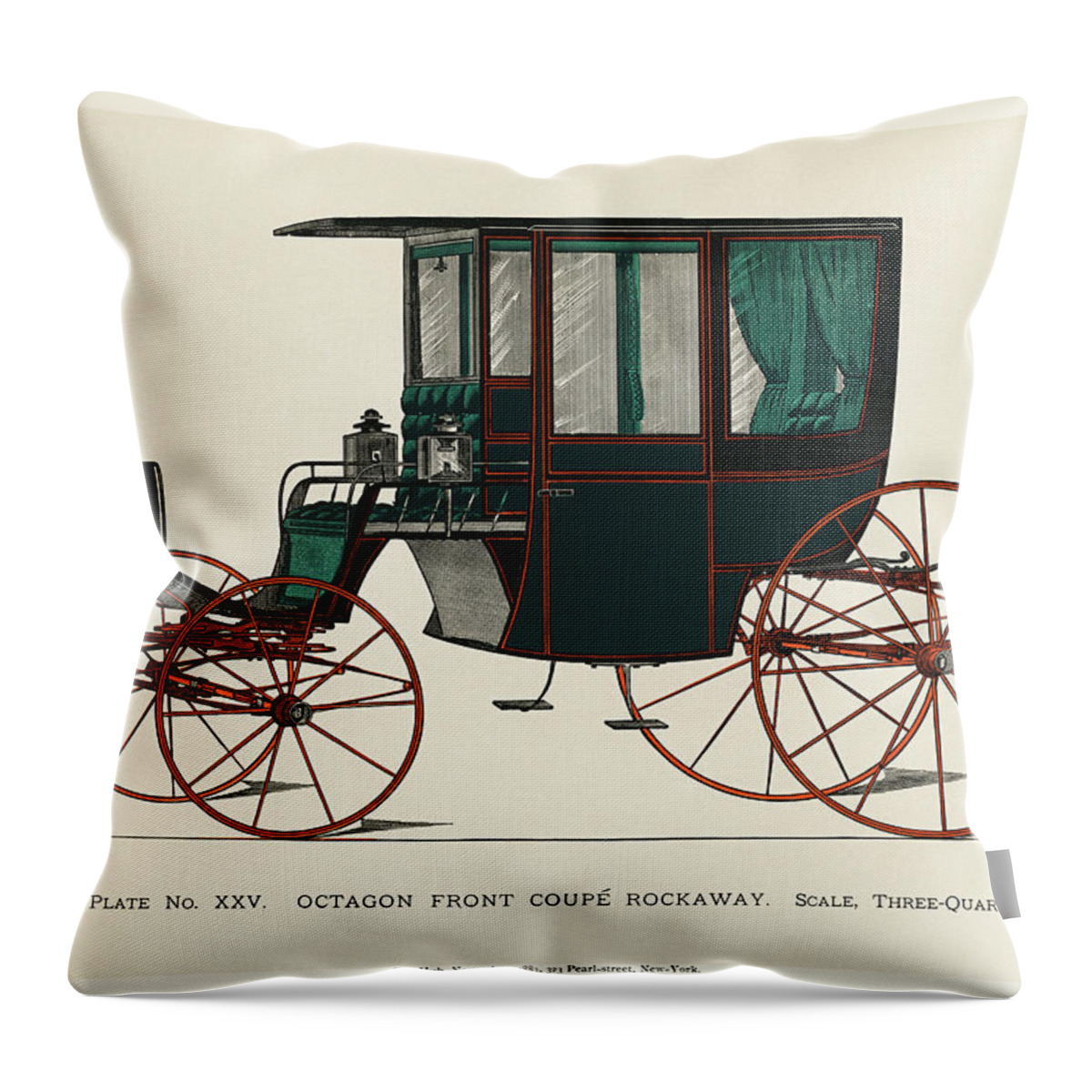 America Throw Pillow featuring the painting Illustration of a black antique carriage 1885 by Vincent Monozlay