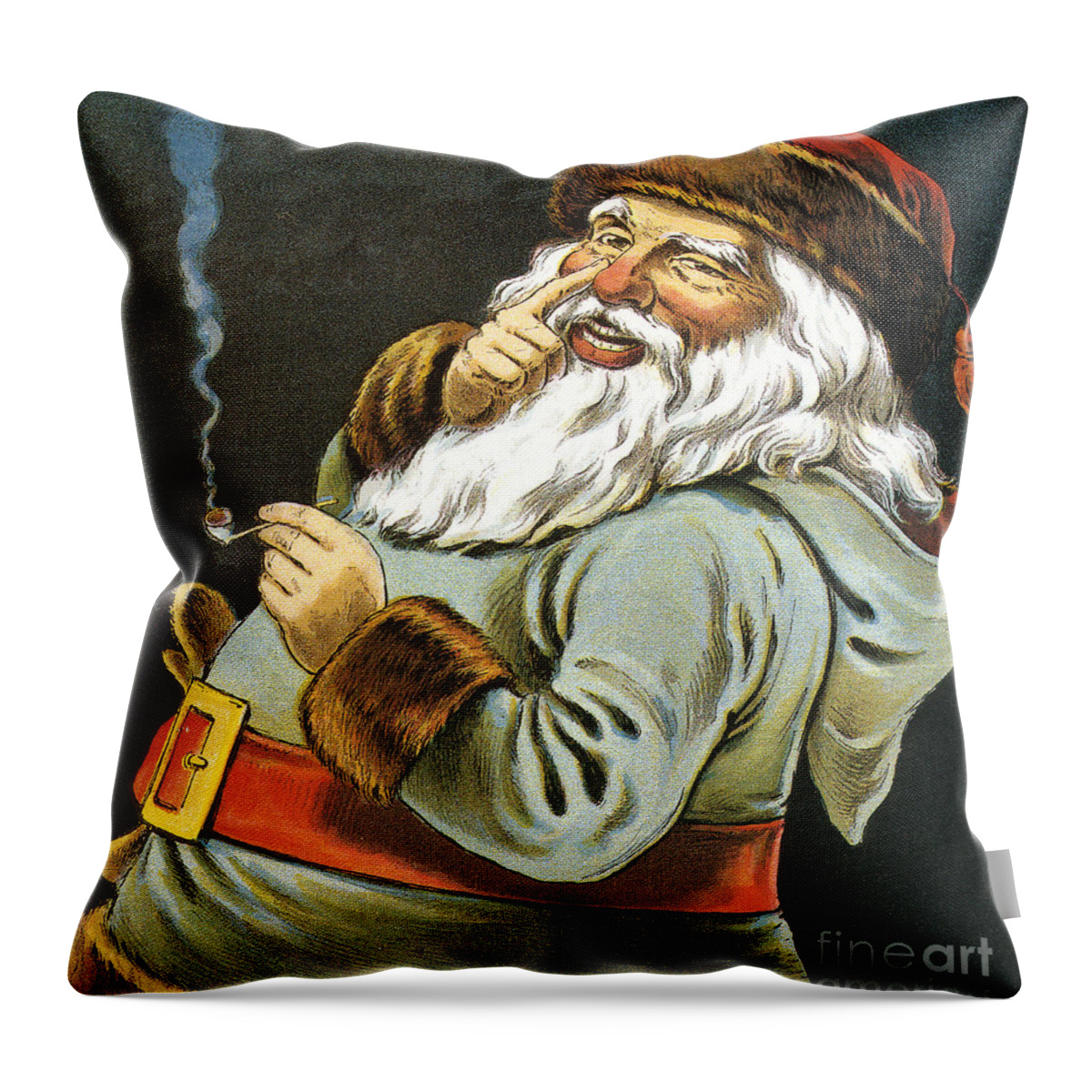 Christmas Throw Pillow featuring the painting Illustration of Santa Claus Smoking a Pipe by American School