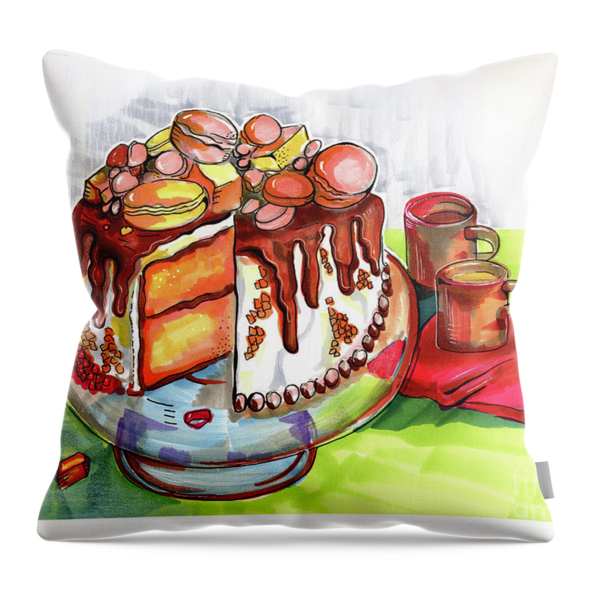 Dessert Throw Pillow featuring the drawing Illustration Of Winter Party Cake by Ariadna De Raadt