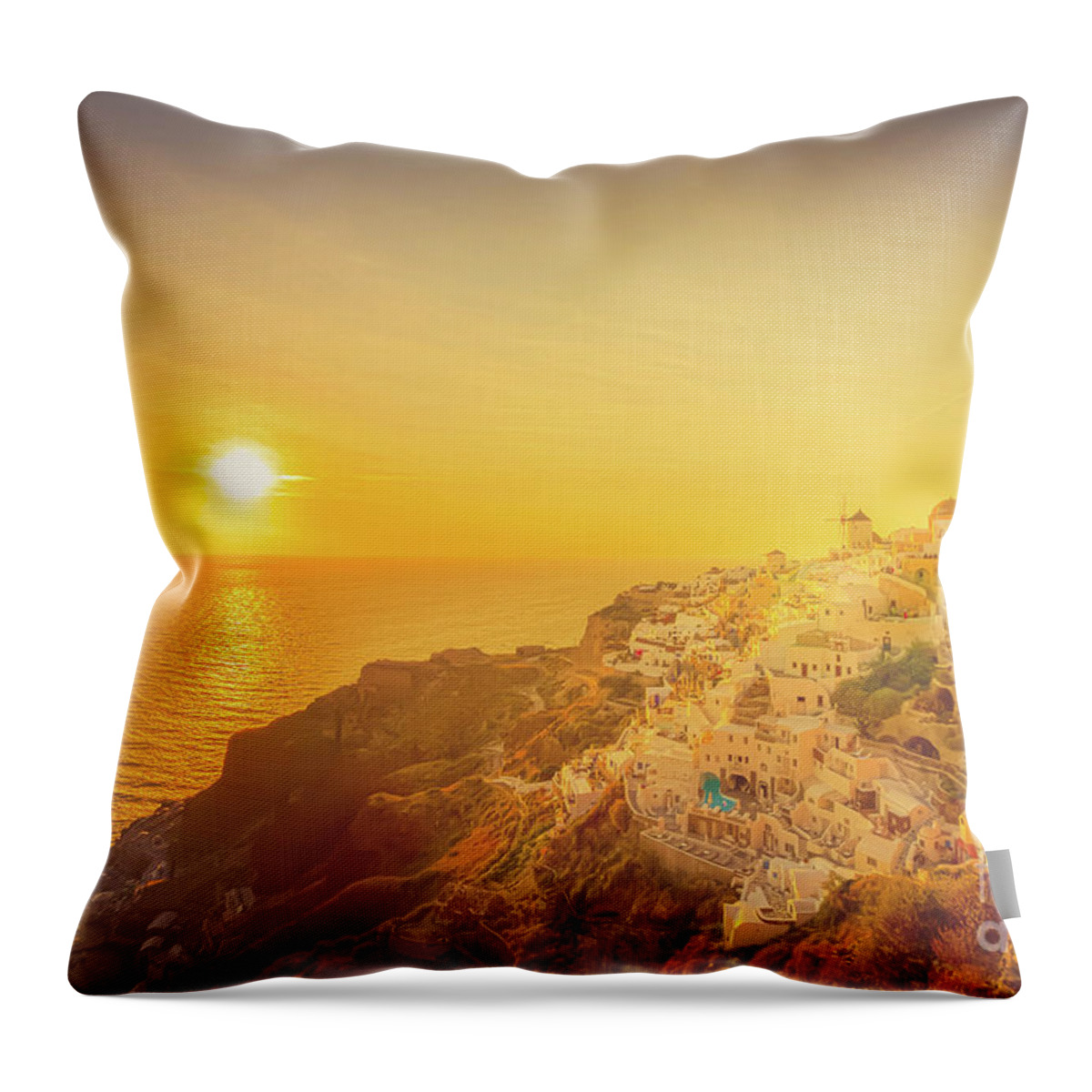 Santorini Throw Pillow featuring the photograph Shades of gold, Santorini by Anastasy Yarmolovich