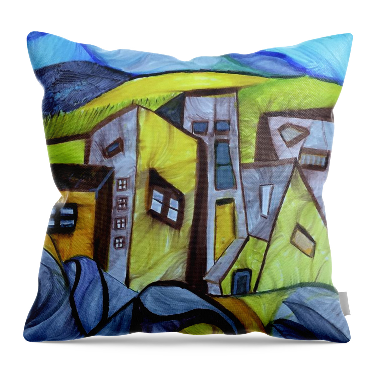 Pen Throw Pillow featuring the drawing Imaginary Roadside Textures by Dennis Ellman