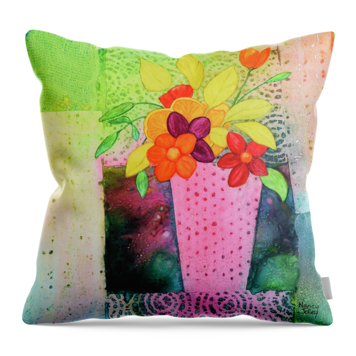 Flowers Throw Pillow featuring the painting Imagining Spring by Nancy Jolley