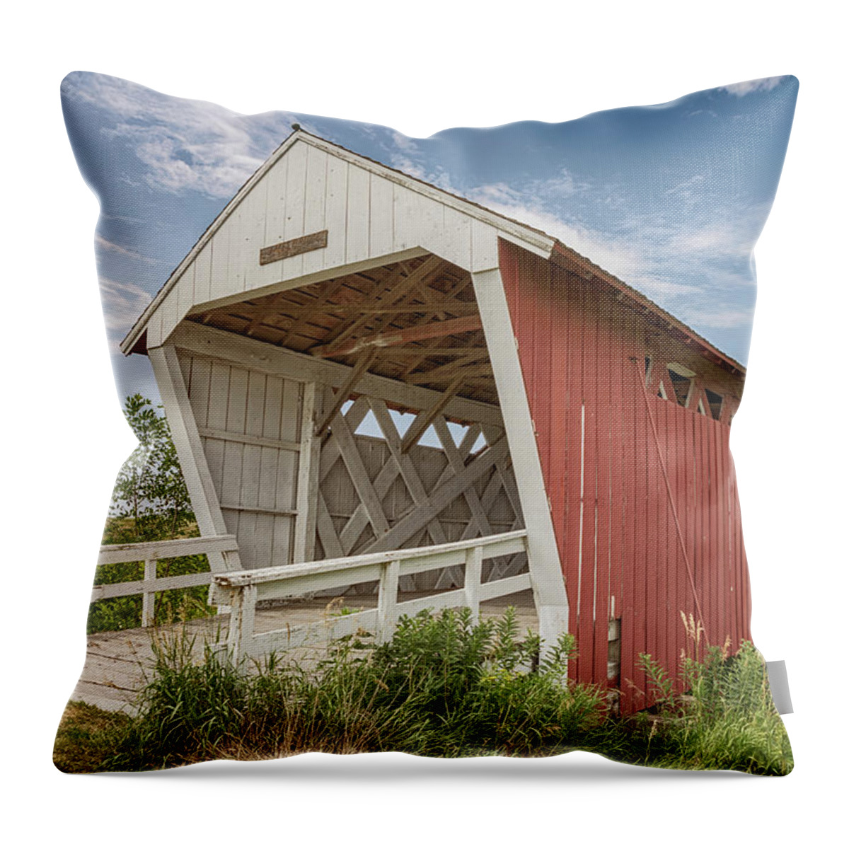 Imes Covered Bridge Throw Pillow featuring the photograph Imes Covered Bridge by Susan Rissi Tregoning