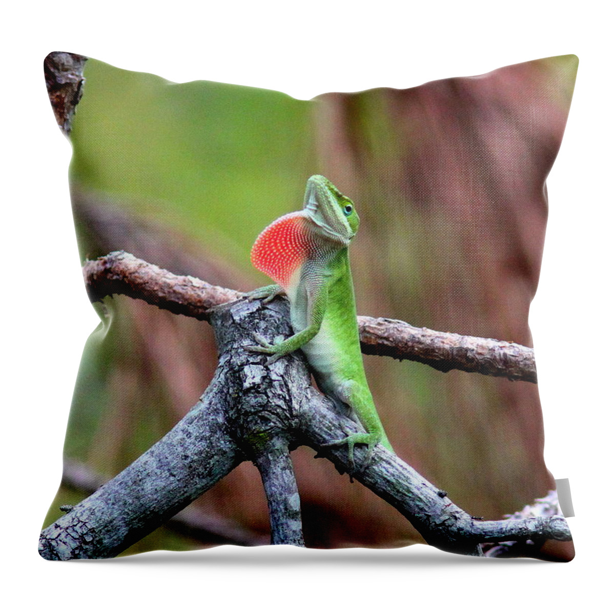 Green Anole Throw Pillow featuring the photograph IMG_5288-003 - Green Anole by Travis Truelove