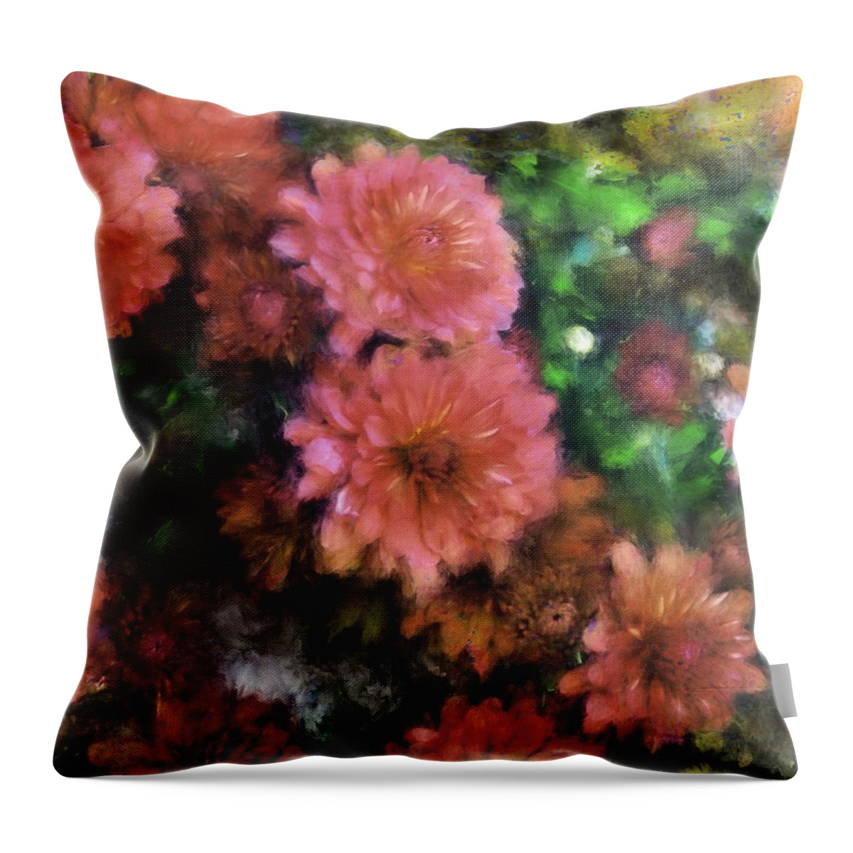 Mums Throw Pillow featuring the painting Bronze and Pink Mums by Sand And Chi
