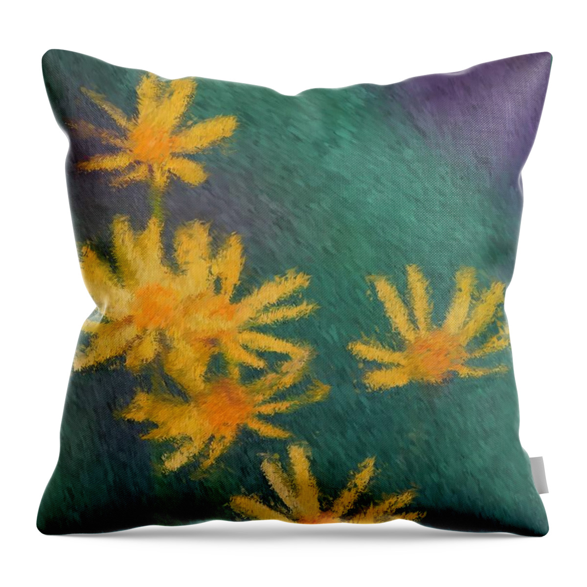 Flower Throw Pillow featuring the painting Yellow Wildflowers Floral Art by Smilin Eyes Treasures