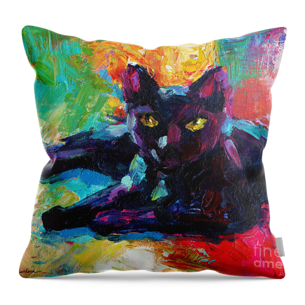 Black Cat Throw Pillow featuring the painting Impressionistic Black Cat painting 2 by Svetlana Novikova