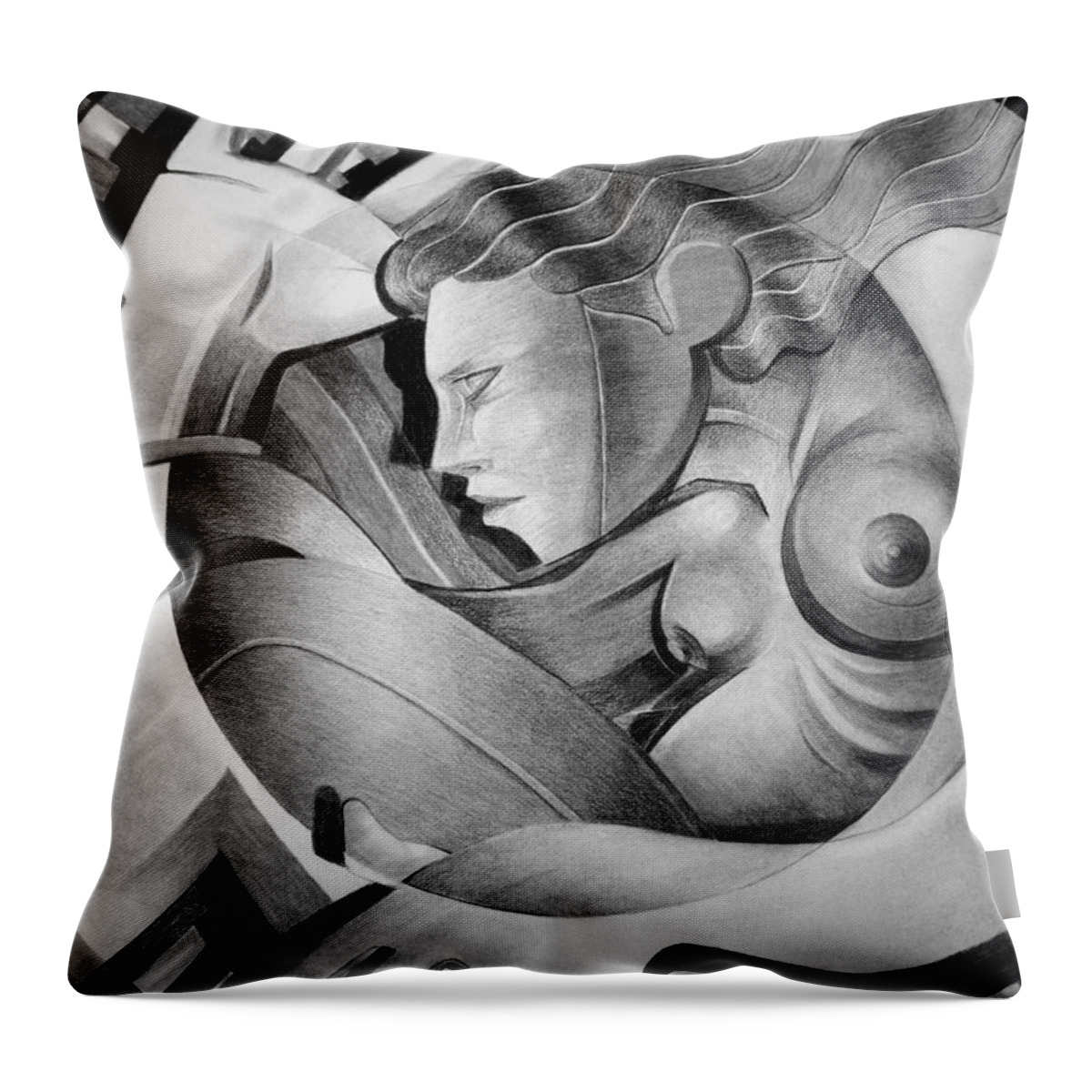 Art Throw Pillow featuring the drawing In Circle by Myron Belfast