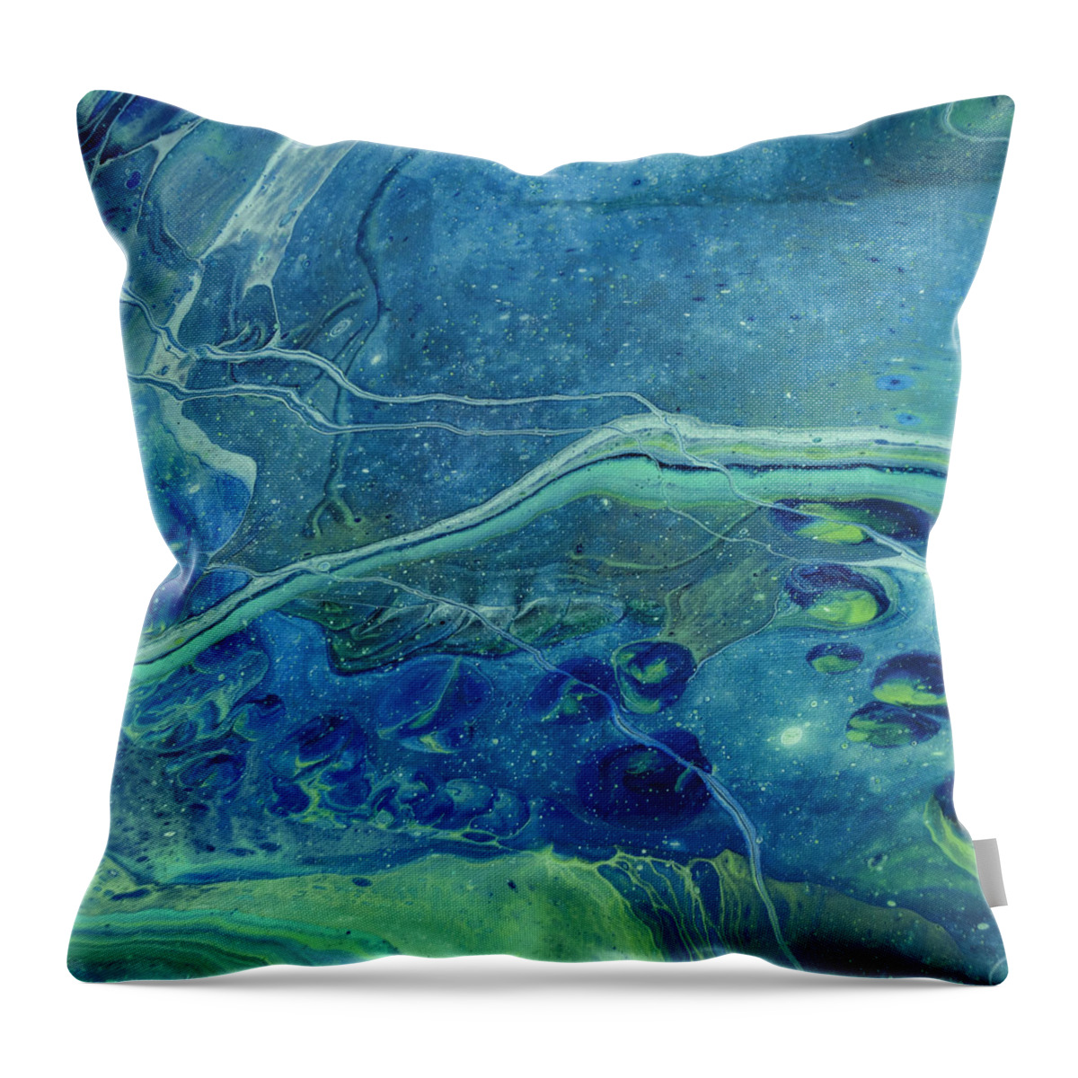 Abstract Throw Pillow featuring the painting In Depths Unknown by Joanne Grant